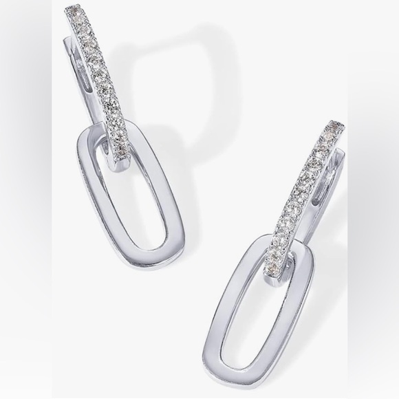 Convertible Paperclip  White Gold Huggie Cubic Zirconia Earrings white gold pl… - Picture 1 of 16